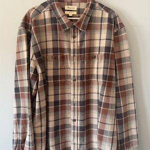 Madewell Easy Fit Plaid Work Shirt in Brown and Cream